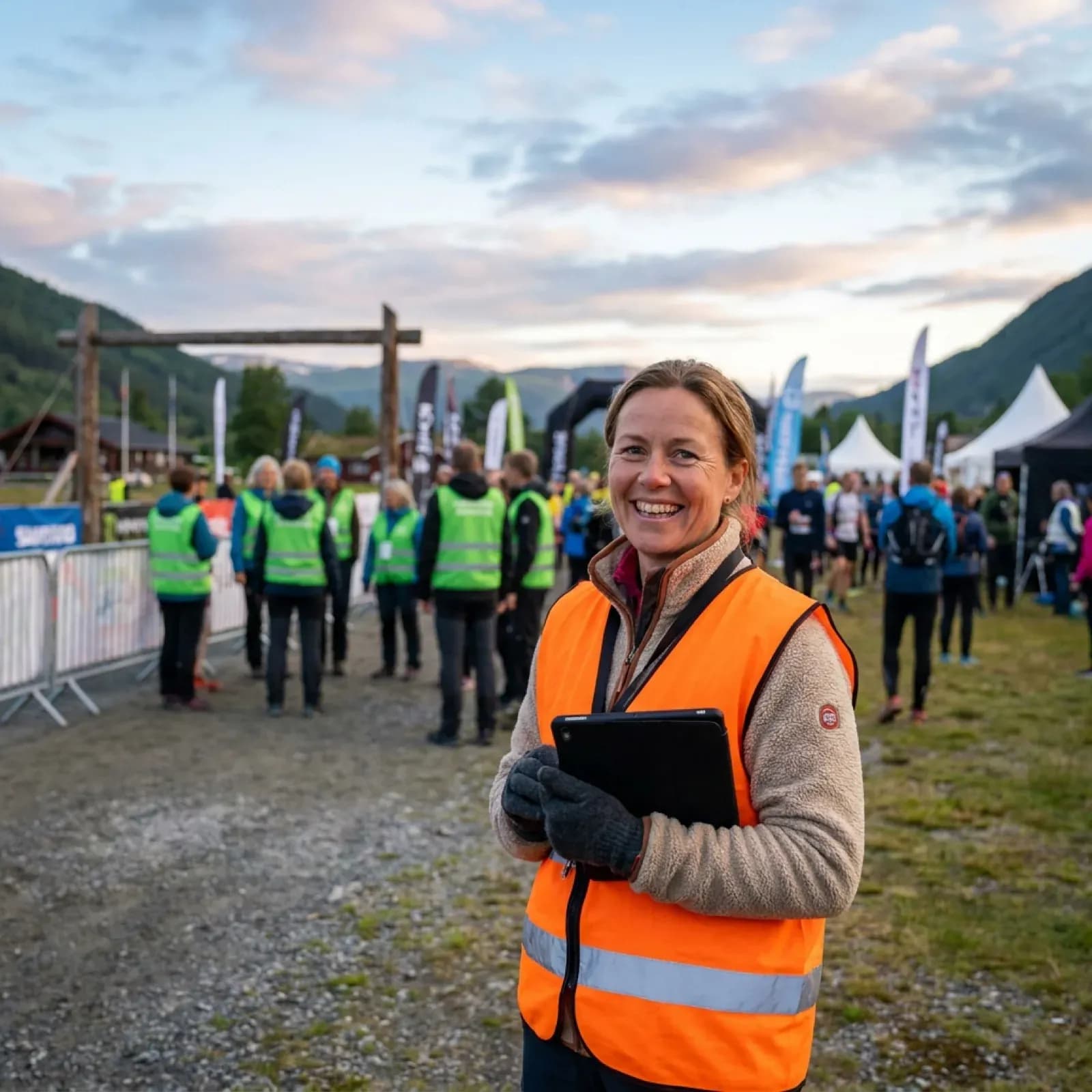 Frivillig med refleksvest under et arrangement